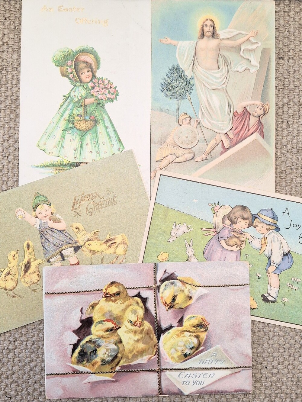 Antique Easter Postcard Lot Tucks Religious Children Chicks Embossed 1910s